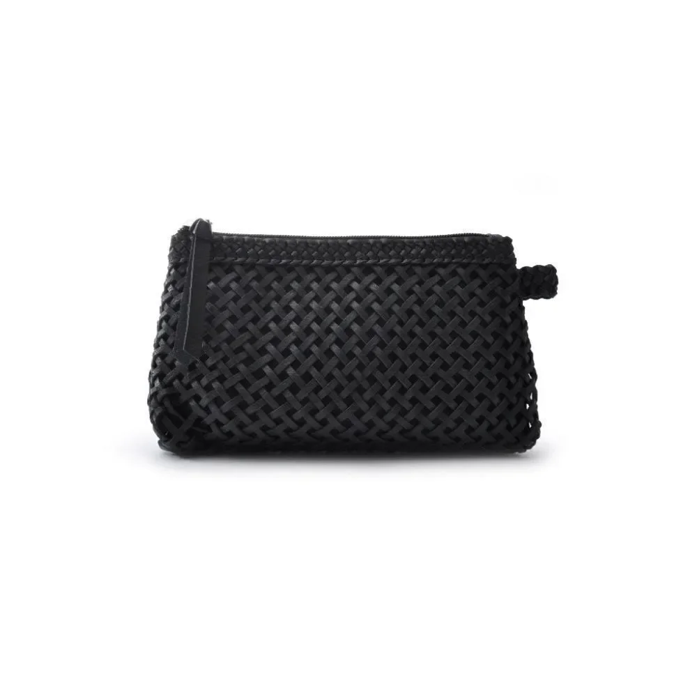 Ceannis Sweden Cosmetic Bag Sweet Woven Brown Leather Clutch Wristlet Bag